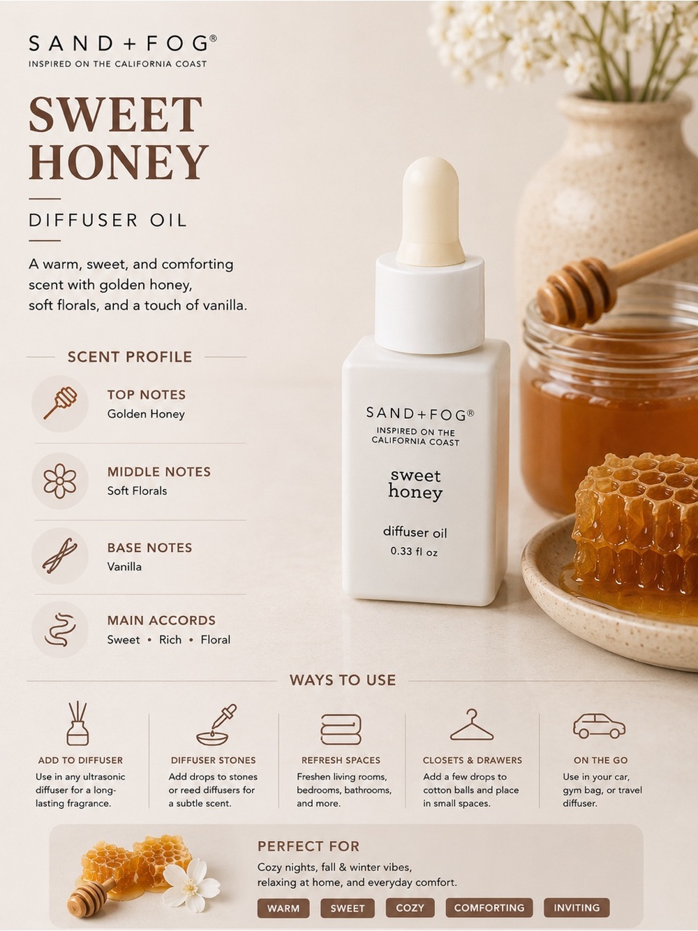 Sand + Fog® Sweet Honey Diffuser Oil 0.33 fl oz
